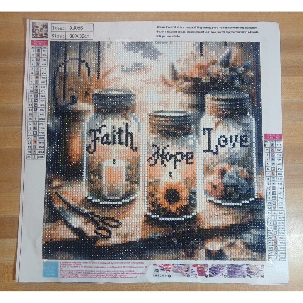 Finished 5D Diamond Art Painting Wall Art‎ - Faith,Hope,Love Jars 30x30cm
